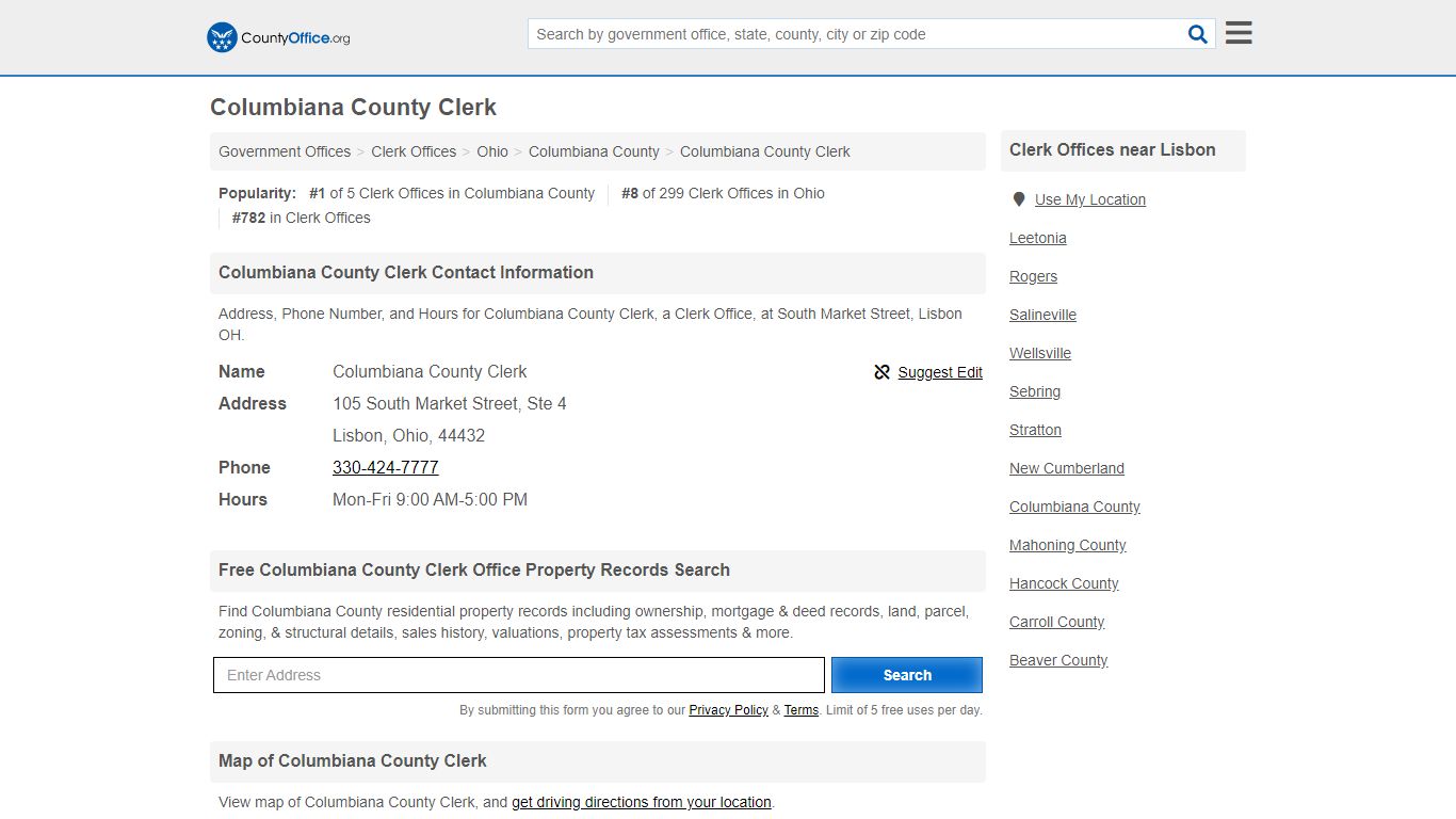 Columbiana County Clerk - Lisbon, OH (Address, Phone, and Hours)